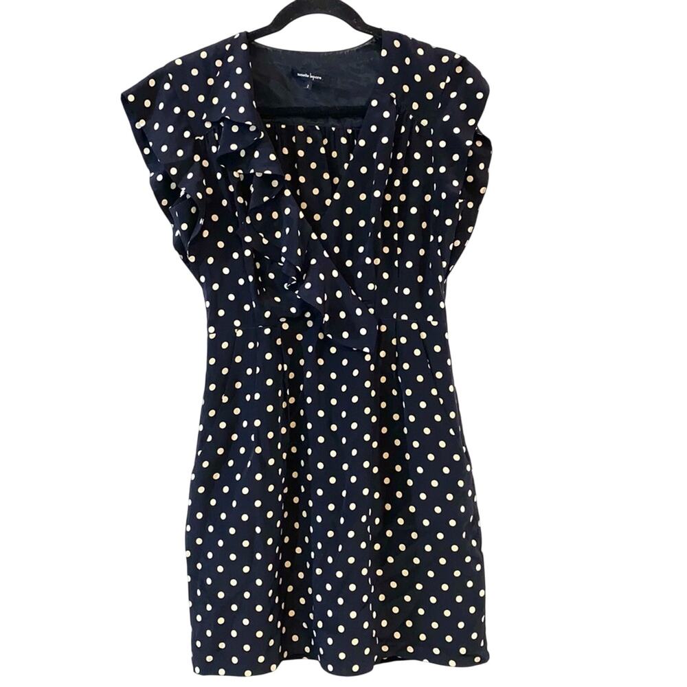Nanette Lepore‎ Silk Polka Dot Ruffle Mini Dress Black Cream Size 2